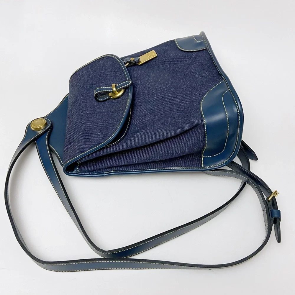 Vintage Dooney & Bourke Blue Denim Leather Backpack - Picture 3 of 11